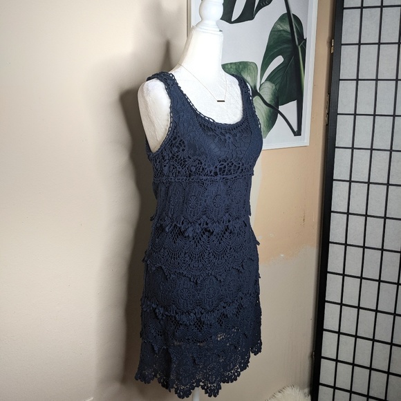 UO Staring At Stars Blue Crochet Boho Dress Tiered - Picture 6 of 6